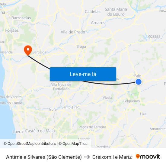 Antime e Silvares (São Clemente) to Creixomil e Mariz map