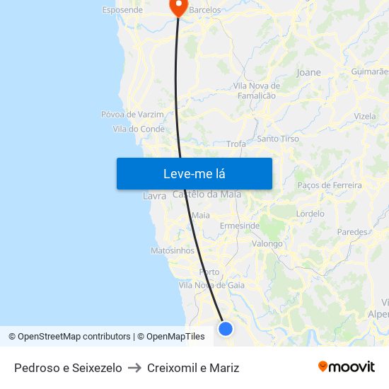 Pedroso e Seixezelo to Creixomil e Mariz map