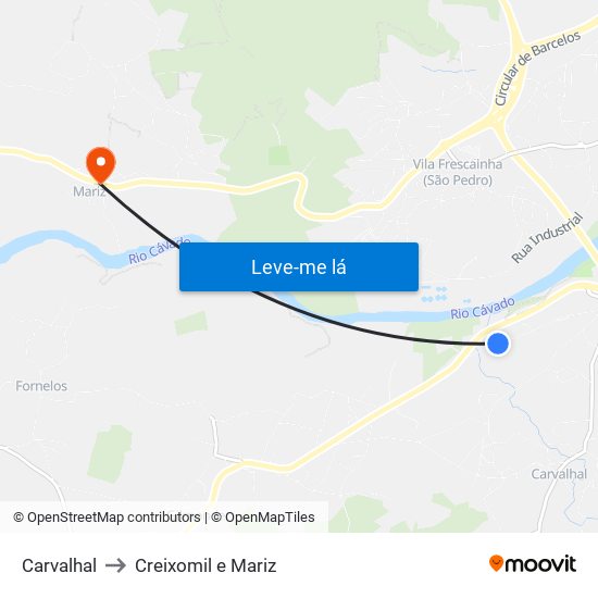 Carvalhal to Creixomil e Mariz map