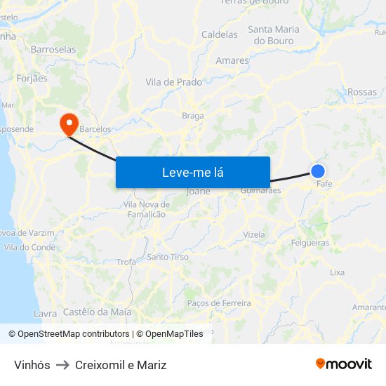 Vinhós to Creixomil e Mariz map