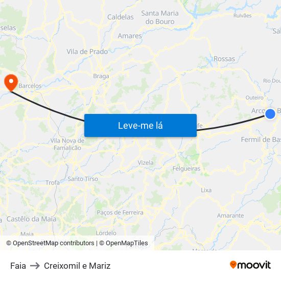 Faia to Creixomil e Mariz map