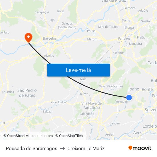 Pousada de Saramagos to Creixomil e Mariz map