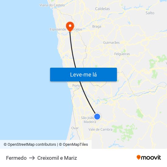 Fermedo to Creixomil e Mariz map