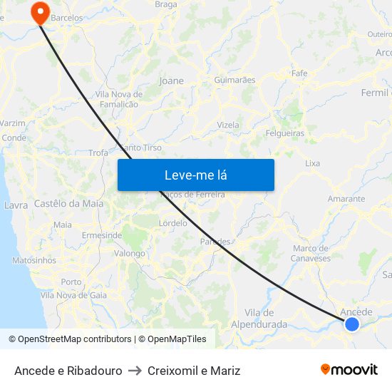 Ancede e Ribadouro to Creixomil e Mariz map