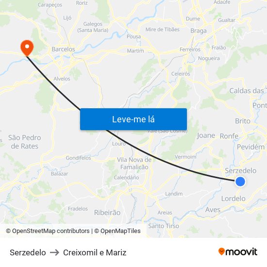 Serzedelo to Creixomil e Mariz map