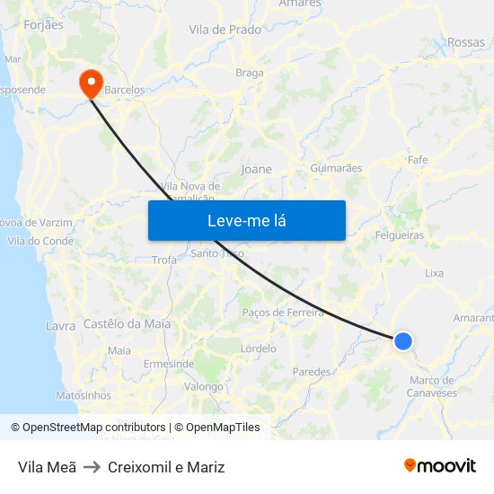 Vila Meã to Creixomil e Mariz map