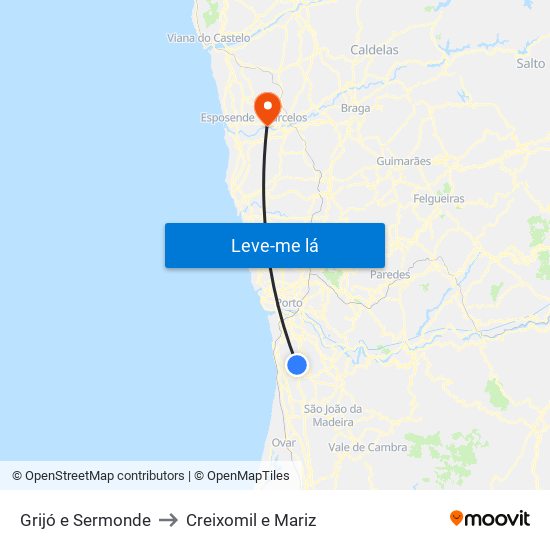 Grijó e Sermonde to Creixomil e Mariz map