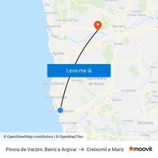 Póvoa de Varzim, Beiriz e Argivai to Creixomil e Mariz map