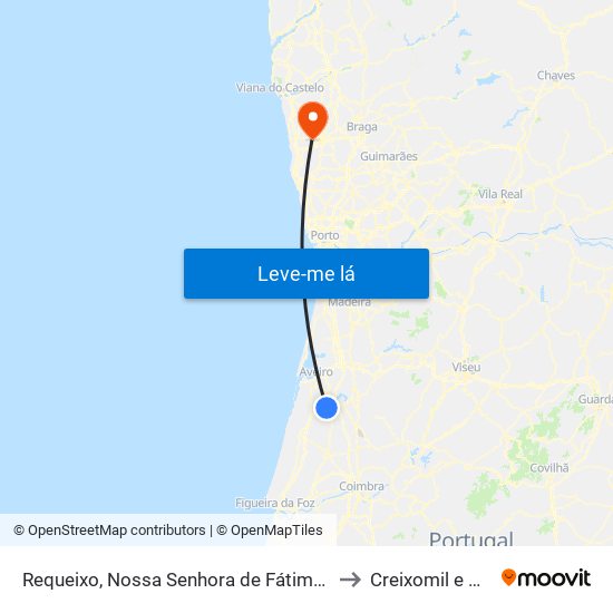 Requeixo, Nossa Senhora de Fátima e Nariz to Creixomil e Mariz map