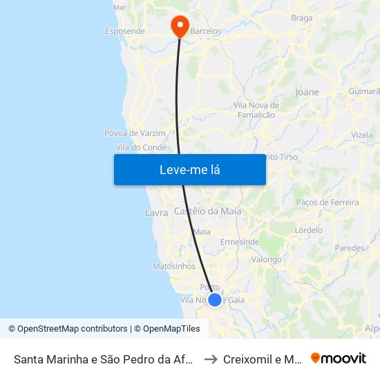 Santa Marinha e São Pedro da Afurada to Creixomil e Mariz map