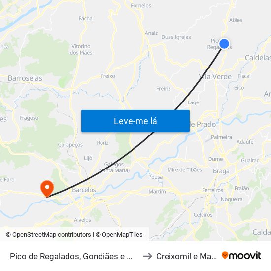Pico de Regalados, Gondiães e Mós to Creixomil e Mariz map