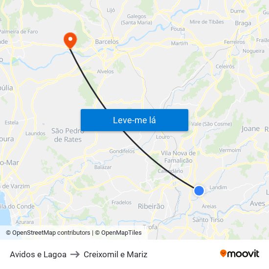 Avidos e Lagoa to Creixomil e Mariz map