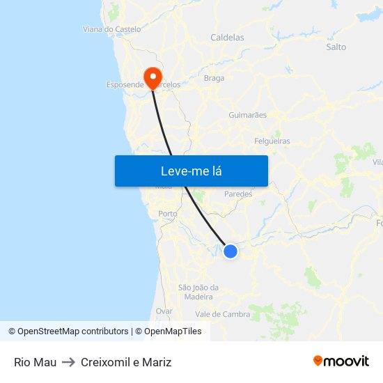 Rio Mau to Creixomil e Mariz map