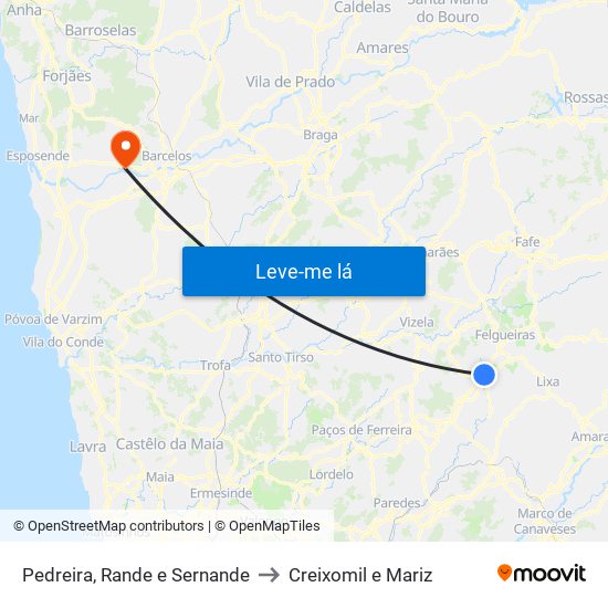 Pedreira, Rande e Sernande to Creixomil e Mariz map