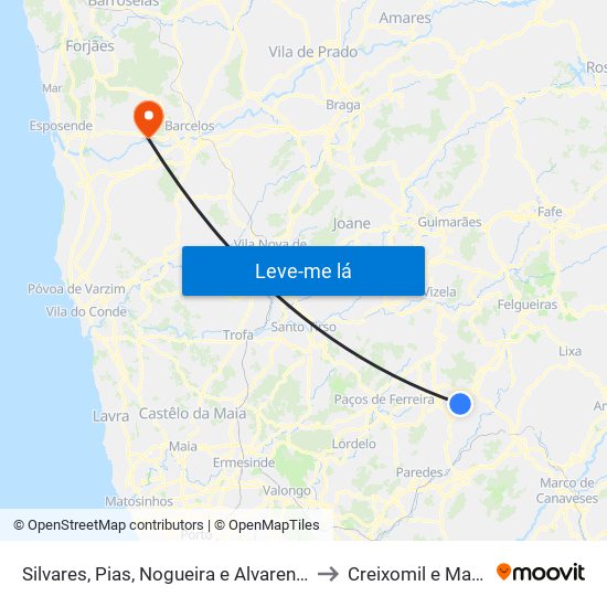 Silvares, Pias, Nogueira e Alvarenga to Creixomil e Mariz map