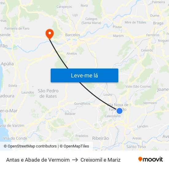 Antas e Abade de Vermoim to Creixomil e Mariz map