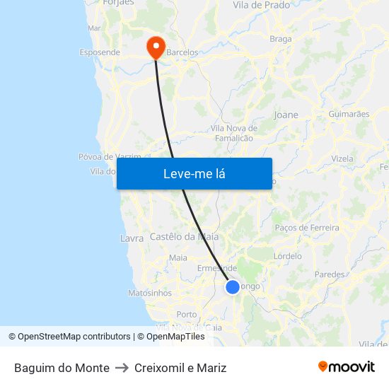 Baguim do Monte to Creixomil e Mariz map