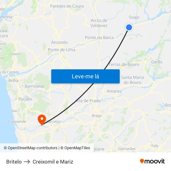 Britelo to Creixomil e Mariz map