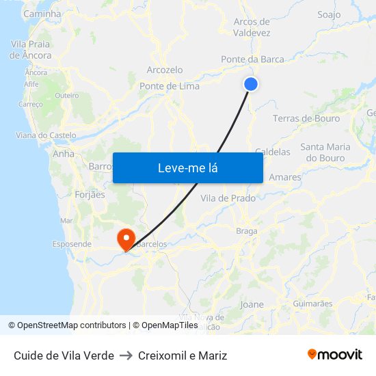 Cuide de Vila Verde to Creixomil e Mariz map