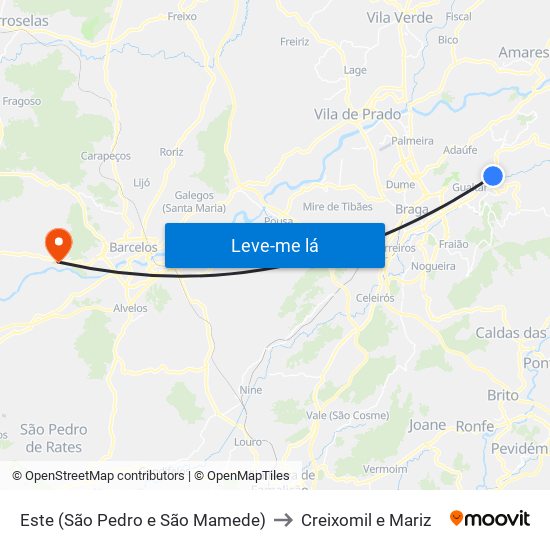 Este (São Pedro e São Mamede) to Creixomil e Mariz map