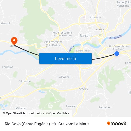 Rio Covo (Santa Eugénia) to Creixomil e Mariz map