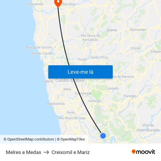 Melres e Medas to Creixomil e Mariz map