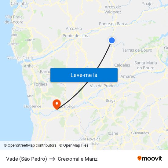 Vade (São Pedro) to Creixomil e Mariz map