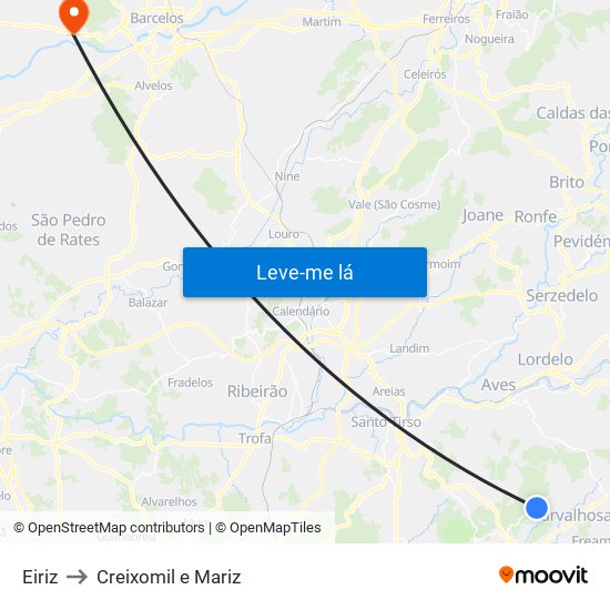 Eiriz to Creixomil e Mariz map