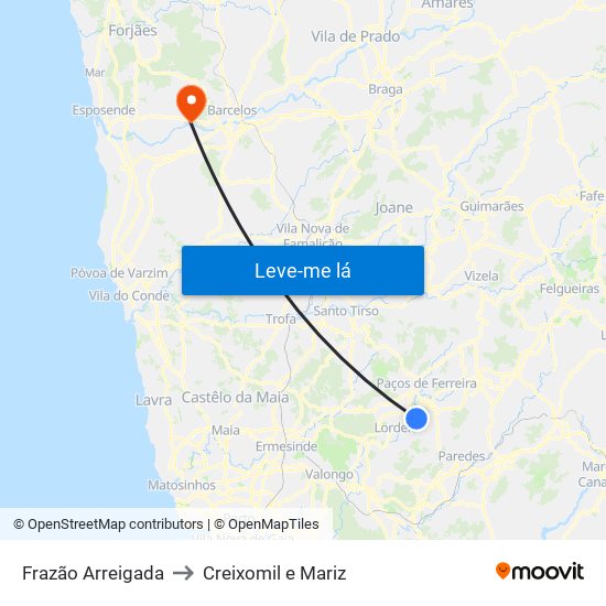 Frazão Arreigada to Creixomil e Mariz map