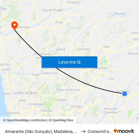 Amarante (São Gonçalo), Madalena, Cepelos e Gatão to Creixomil e Mariz map