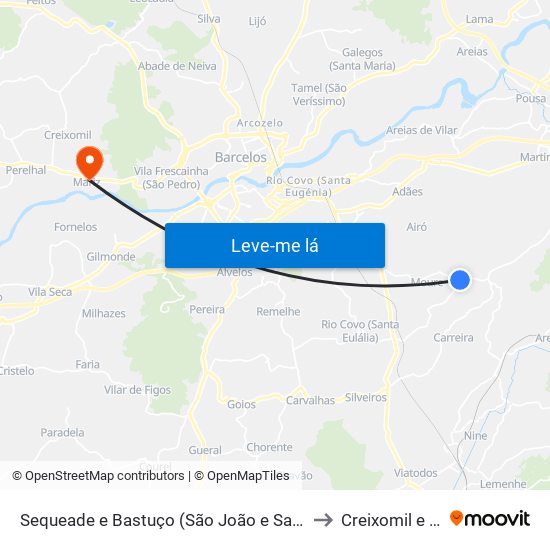 Sequeade e Bastuço (São João e Santo Estêvão) to Creixomil e Mariz map