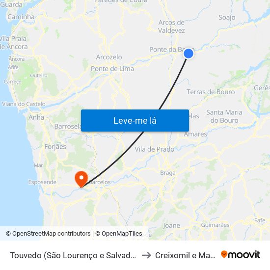 Touvedo (São Lourenço e Salvador) to Creixomil e Mariz map