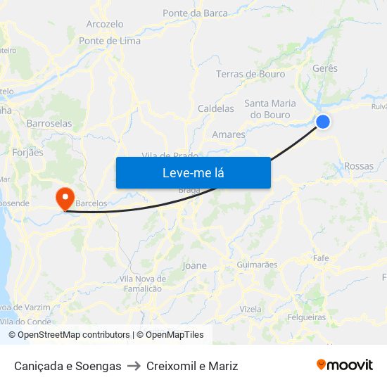 Caniçada e Soengas to Creixomil e Mariz map