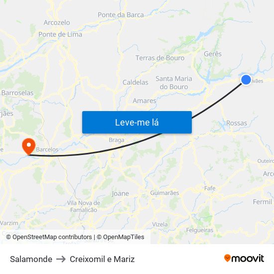 Salamonde to Creixomil e Mariz map