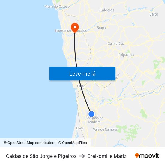 Caldas de São Jorge e Pigeiros to Creixomil e Mariz map