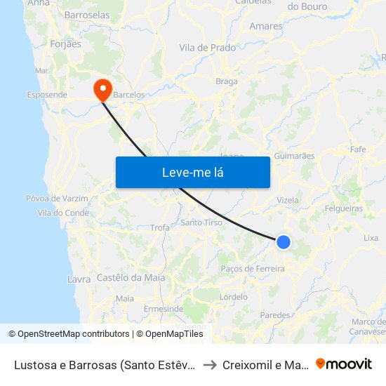 Lustosa e Barrosas (Santo Estêvão) to Creixomil e Mariz map