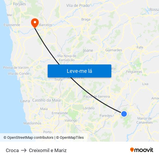 Croca to Creixomil e Mariz map