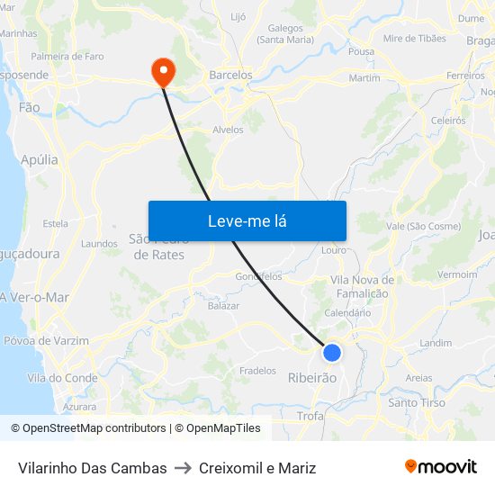 Vilarinho Das Cambas to Creixomil e Mariz map