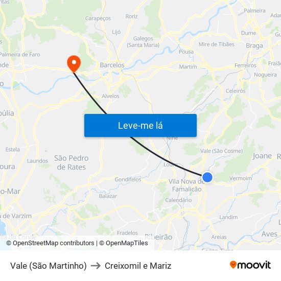 Vale (São Martinho) to Creixomil e Mariz map