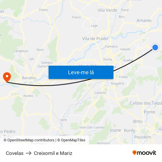 Covelas to Creixomil e Mariz map