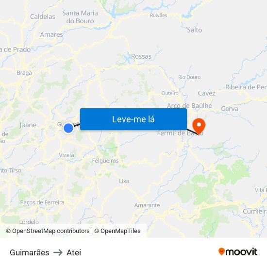 Guimarães to Atei map