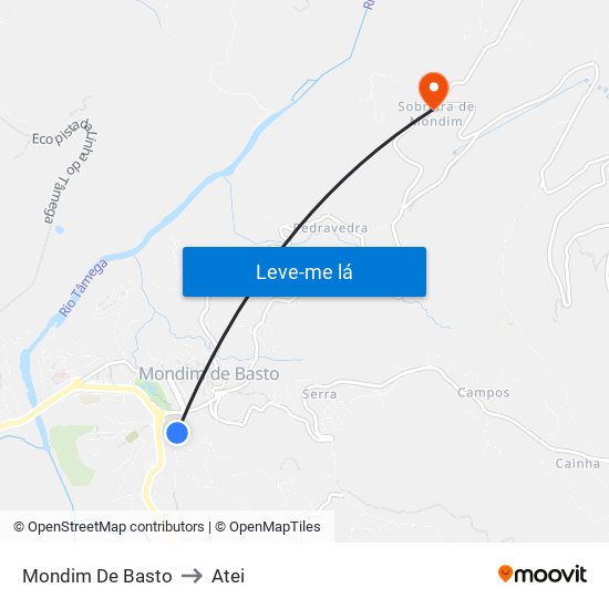 Mondim De Basto to Atei map