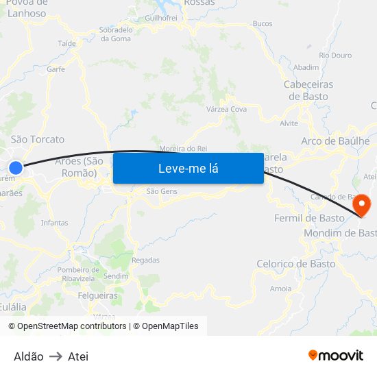 Aldão to Atei map