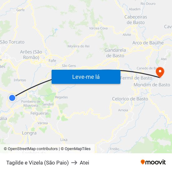 Tagilde e Vizela (São Paio) to Atei map