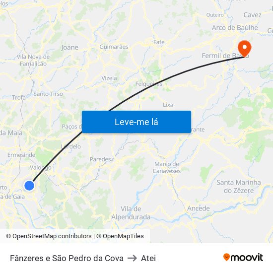 Fânzeres e São Pedro da Cova to Atei map