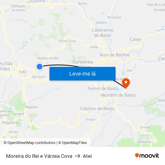 Moreira do Rei e Várzea Cova to Atei map