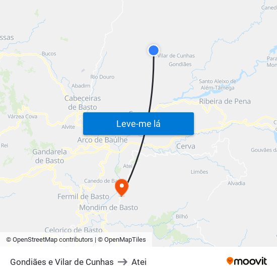Gondiães e Vilar de Cunhas to Atei map