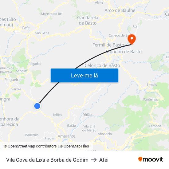 Vila Cova da Lixa e Borba de Godim to Atei map