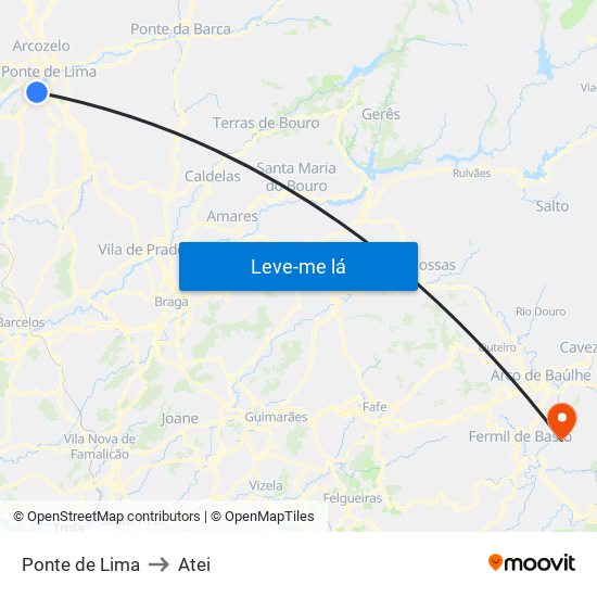 Ponte de Lima to Atei map