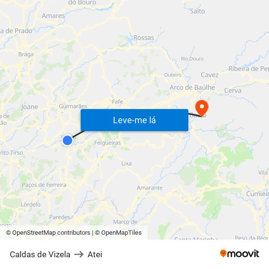 Caldas de Vizela to Atei map
